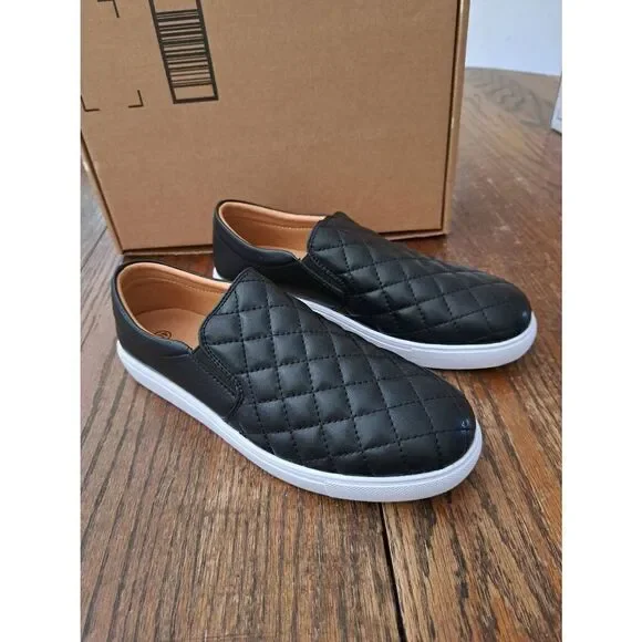 New Sz 8 Vocntvy Black Loafers Comfortable Casual Quilted Leather Slip On Shoes - Picture 7 of 12
